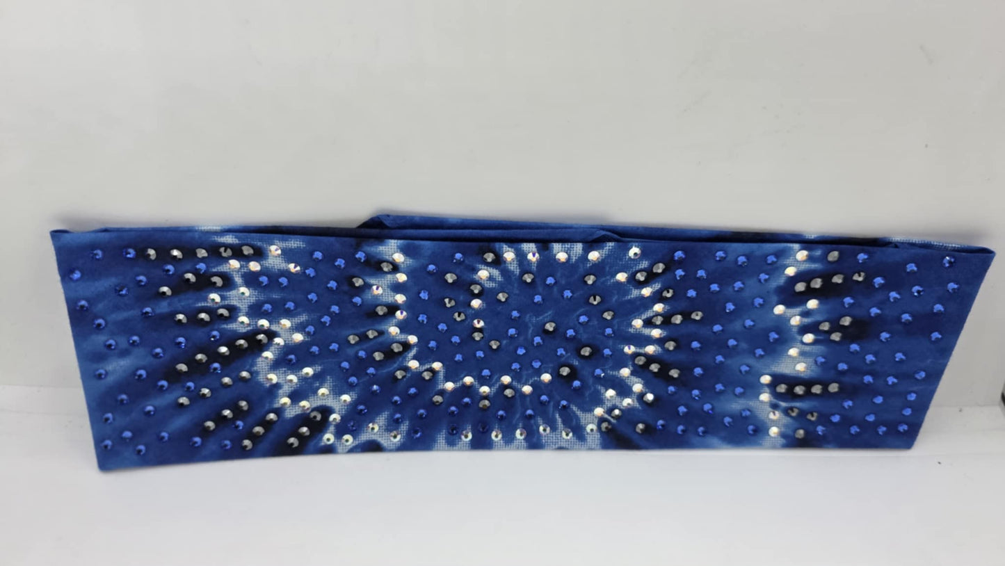 LeeAnnette Blue Tie Dye Bandana with Blue, Black and Aurora Borealis Austrian Crystals (sku40088)