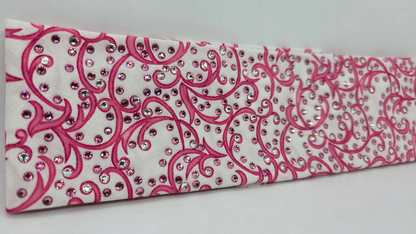 LeeAnnette Pink Scroll Bandana with Pink and Diamond Clear Austrian Crystals (L40231)