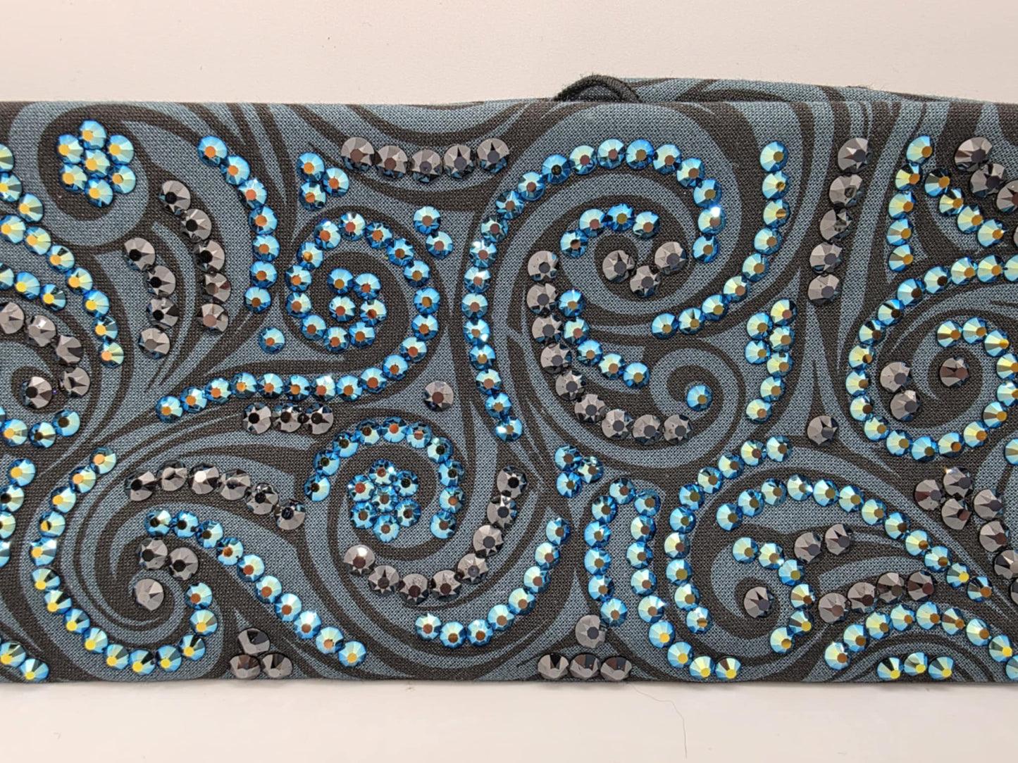 Super LeeAnnette Black and Grey Scrolls Bandana with Black Shimmer and Black Austrian Crystals (Sku40003)