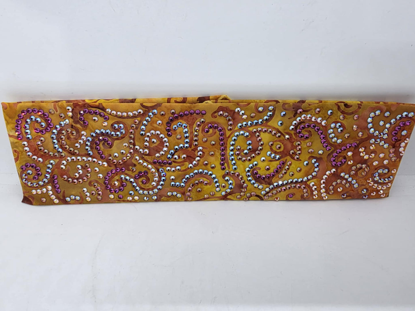 Super LeeAnnette Orange Scrolls Bandana with Lava, Fuchsia and Red Shimmer Austrian Crystals (Sku40005)