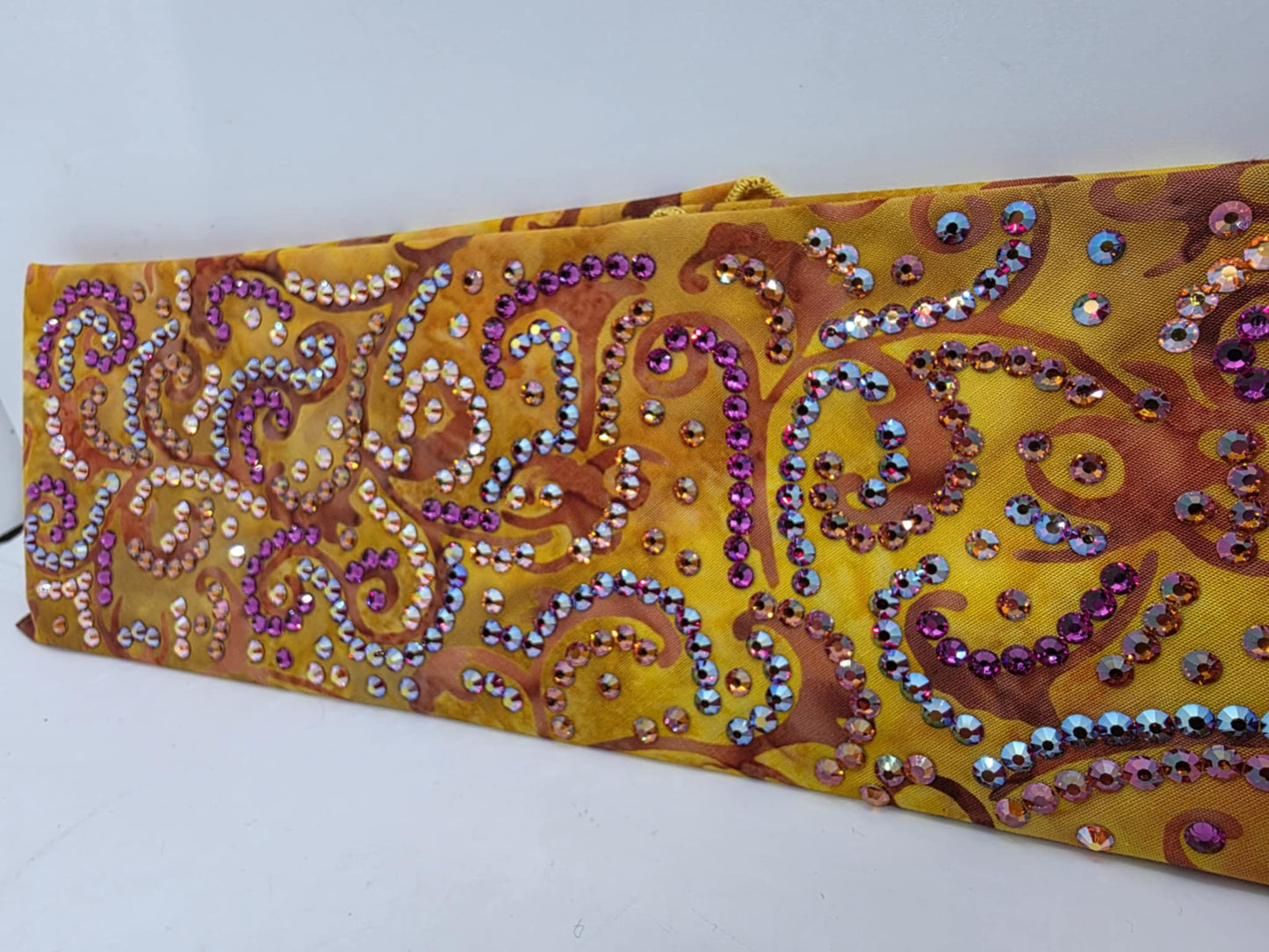 Super LeeAnnette Orange Scrolls Bandana with Lava, Fuchsia and Red Shimmer Austrian Crystals (Sku40005)