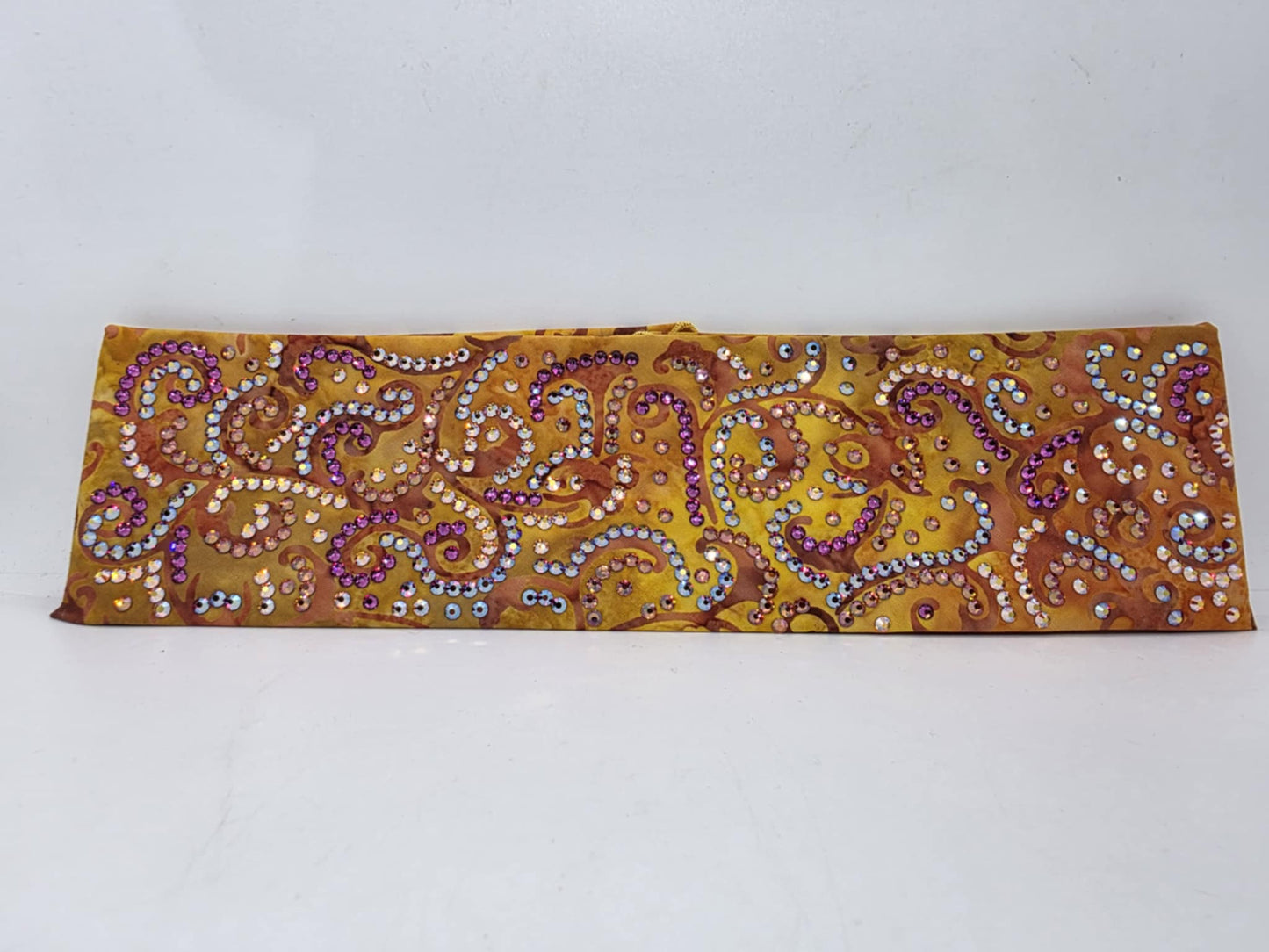 Super LeeAnnette Orange Scrolls Bandana with Lava, Fuchsia and Red Shimmer Austrian Crystals (Sku40005)