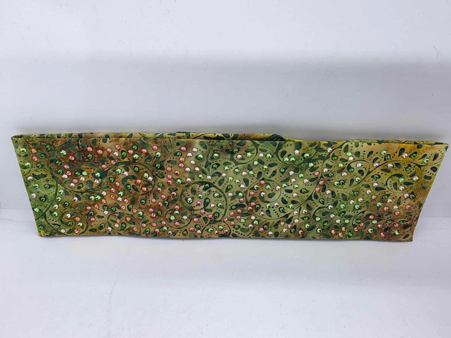LeeAnnette Green Vines Batik Bandana with Dark Green, Light Green, Lava and Honey Austrian Crystals (sku40022)