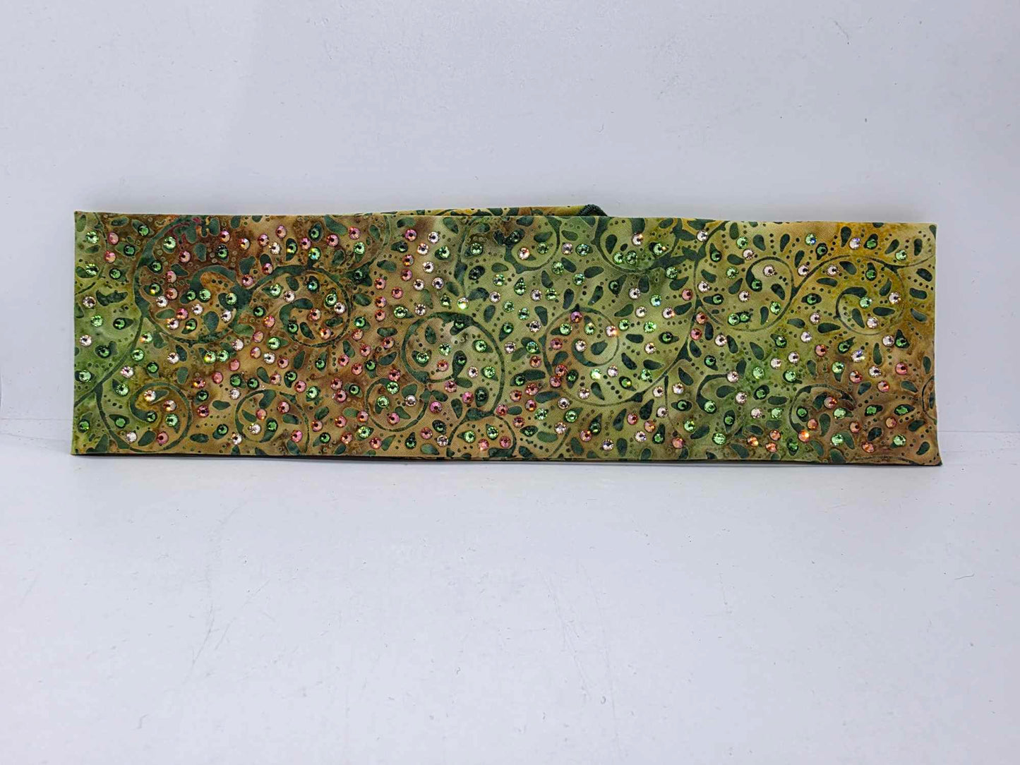 LeeAnnette Green Vines Batik Bandana with Dark Green, Light Green, Lava and Honey Austrian Crystals (sku40022)