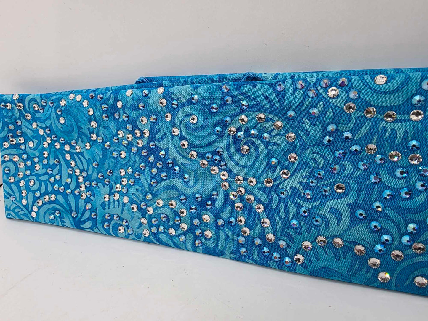 LeeAnnette Blue Batik Bandana with Blue Shimmer and Diamond Clear Austrian Crystals (sku40023)