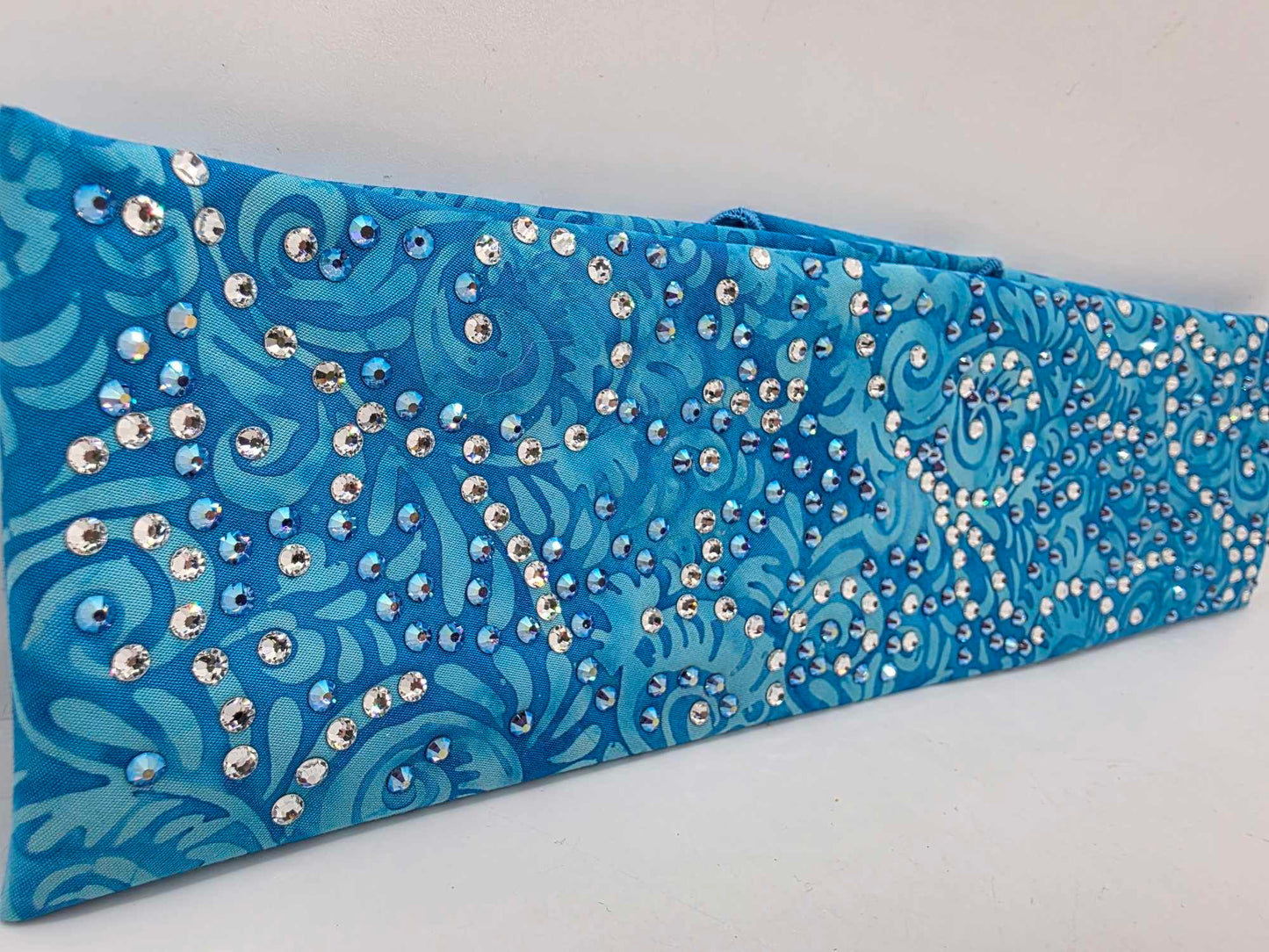 LeeAnnette Blue Batik Bandana with Blue Shimmer and Diamond Clear Austrian Crystals (sku40023)