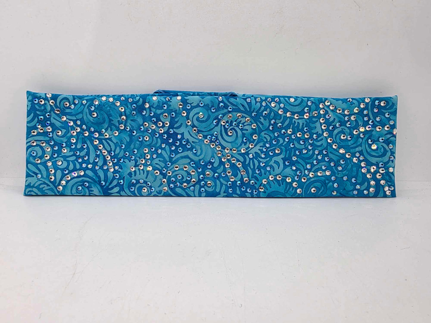 LeeAnnette Blue Batik Bandana with Blue Shimmer and Diamond Clear Austrian Crystals (sku40023)