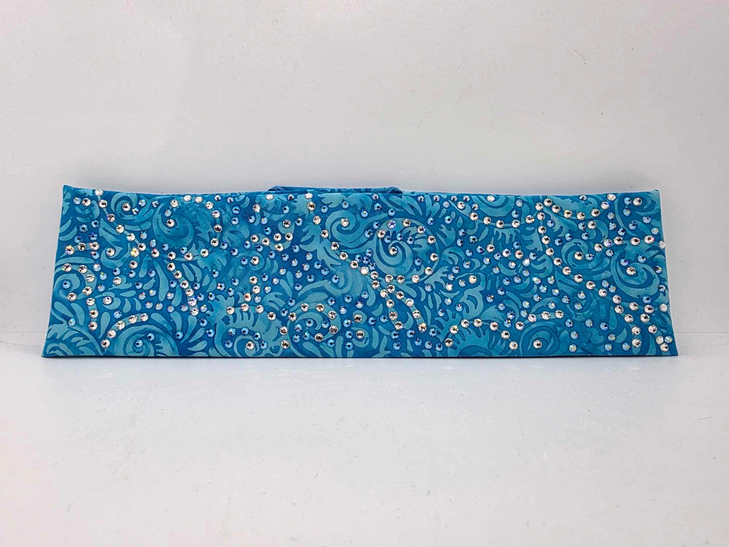 LeeAnnette Blue Batik Bandana with Blue Shimmer and Diamond Clear Austrian Crystals (sku40023)