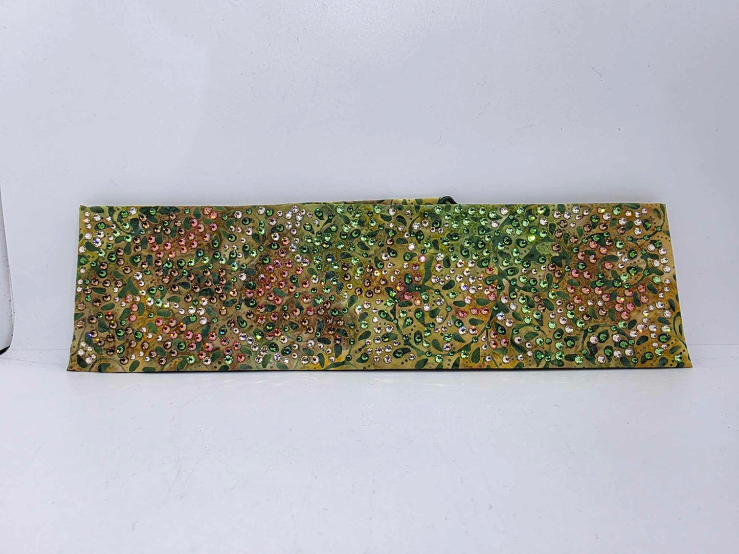 Super LeeAnnette Green Vines Batik Bandana with Light Green, Dark Green, Brown, Lava and Honey Austrian Crystals (sku40026)