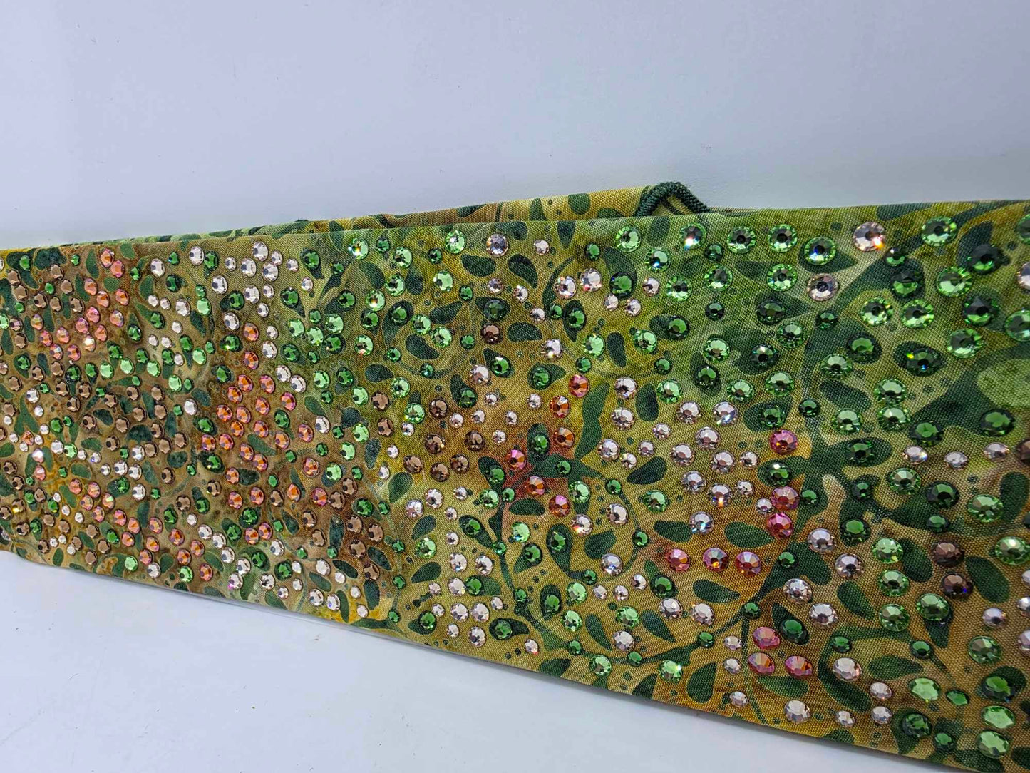 Super LeeAnnette Green Vines Batik Bandana with Light Green, Dark Green, Brown, Lava and Honey Austrian Crystals (sku40026)