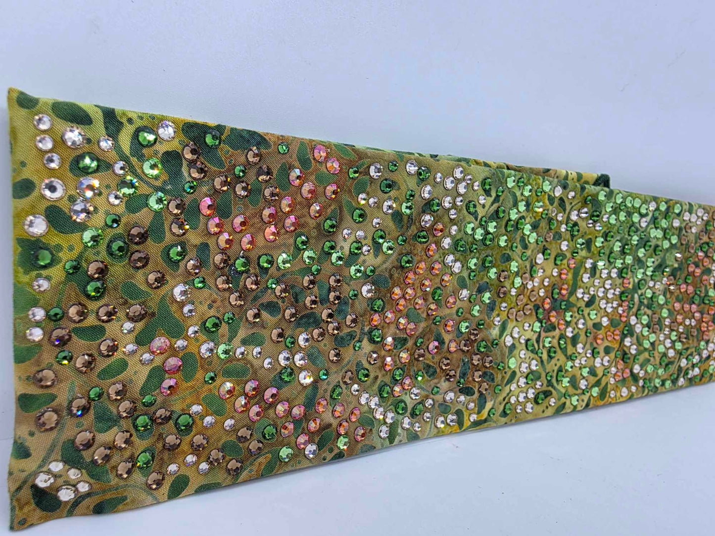 Super LeeAnnette Green Vines Batik Bandana with Light Green, Dark Green, Brown, Lava and Honey Austrian Crystals (sku40026)