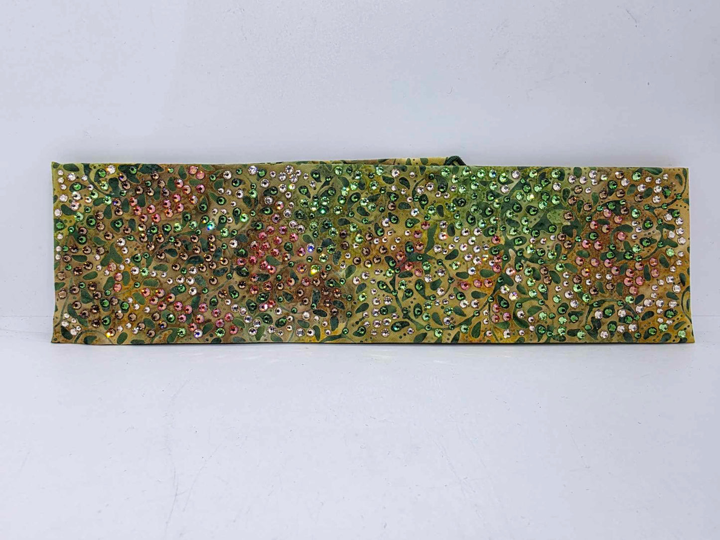 Super LeeAnnette Green Vines Batik Bandana with Light Green, Dark Green, Brown, Lava and Honey Austrian Crystals (sku40026)