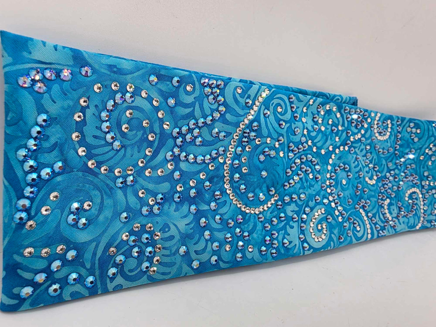 Super LeeAnnette Blue Batik Bandana with Blue Shimmer and Diamond Clear Austrian Crystals (sku40028)