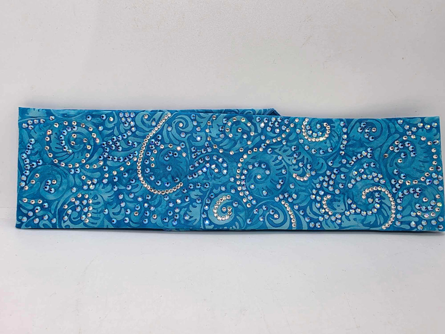 Super LeeAnnette Blue Batik Bandana with Blue Shimmer and Diamond Clear Austrian Crystals (sku40028)