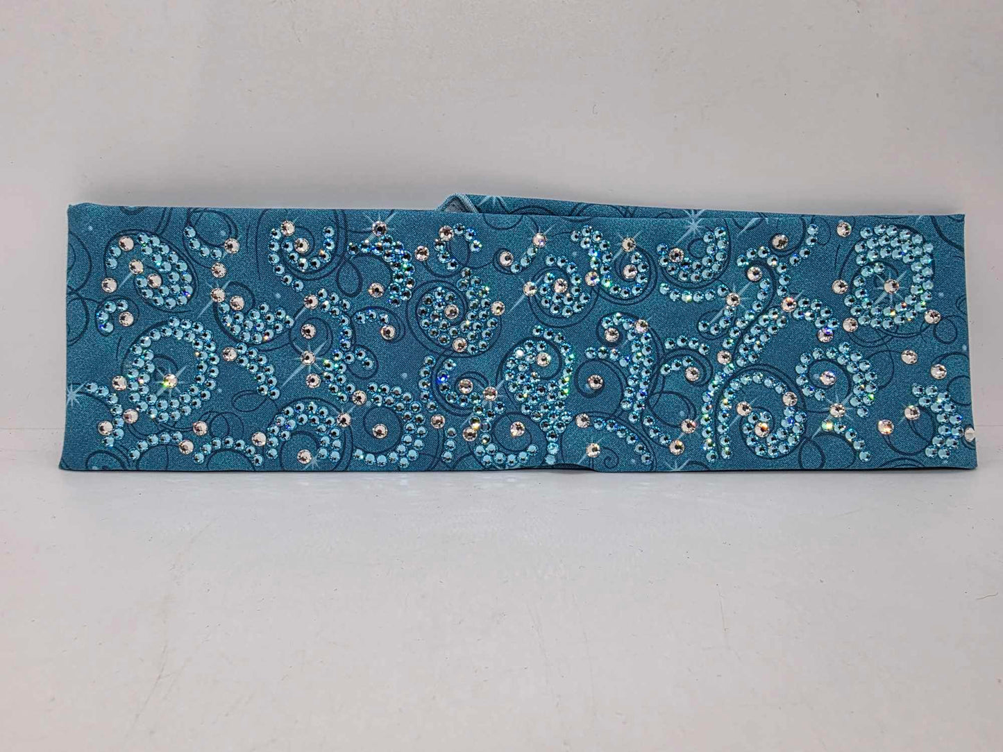 Super LeeAnnette Blue Scroll Bandana with Blue Shimmer and Diamond Clear Austrian Crystals (sku40029)