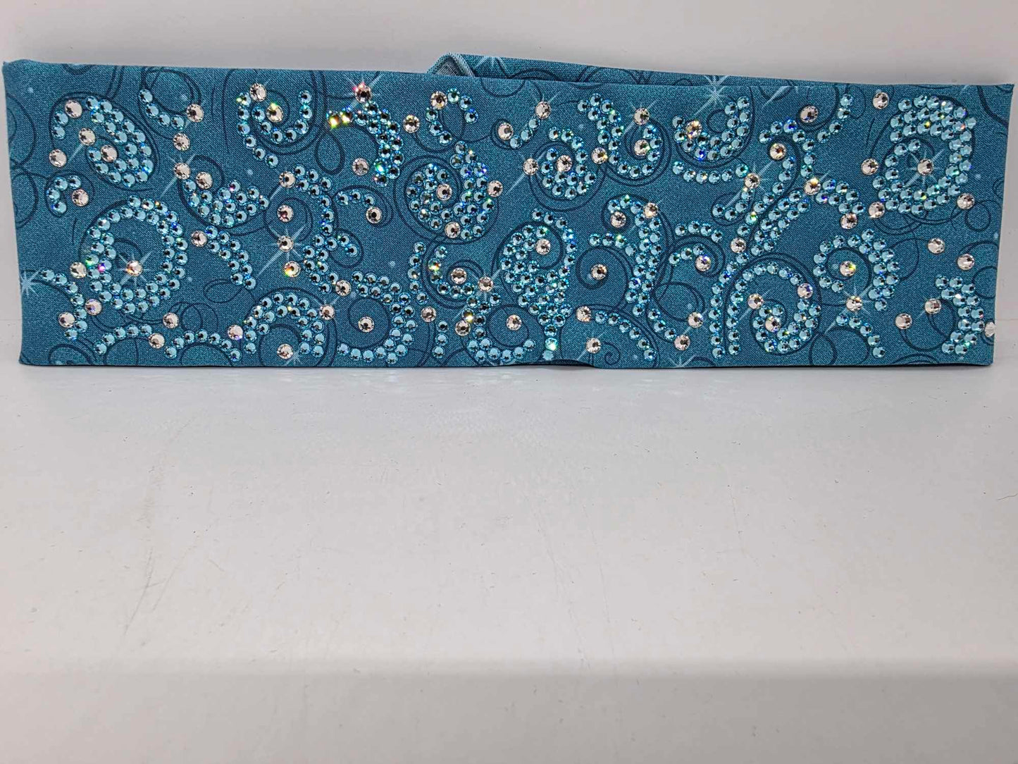 Super LeeAnnette Blue Scroll Bandana with Blue Shimmer and Diamond Clear Austrian Crystals (sku40029)