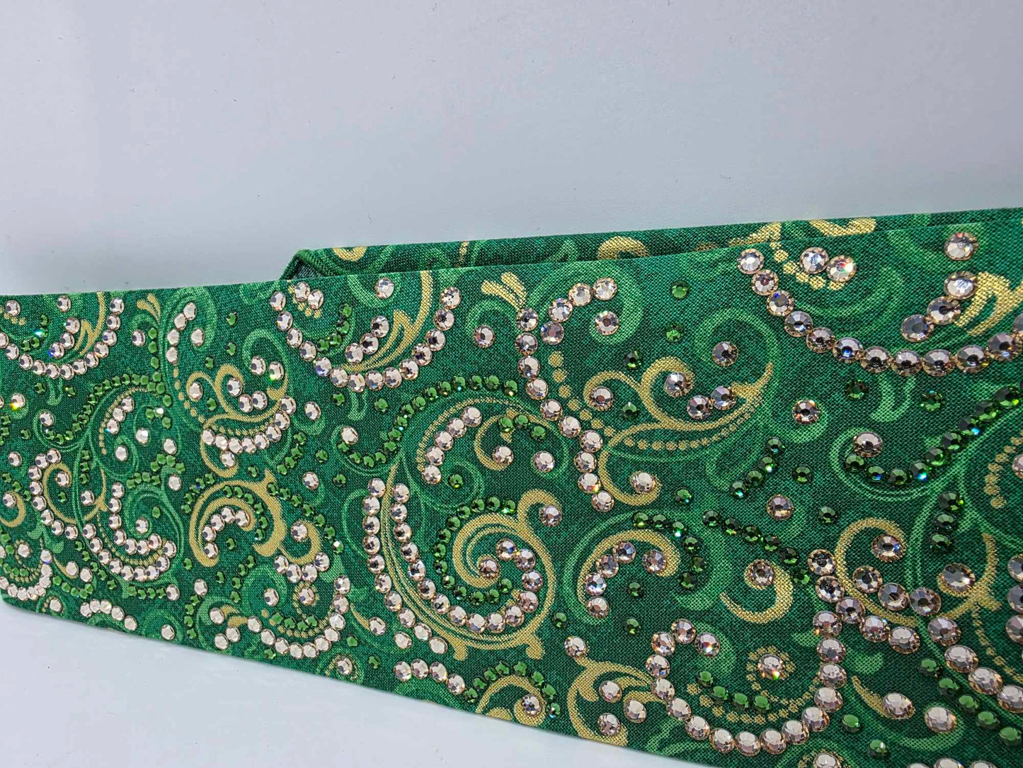 Super LeeAnnette Green and Gold Scroll Bandana with Dark Green and Honey Austrian Crystals (sku40030)