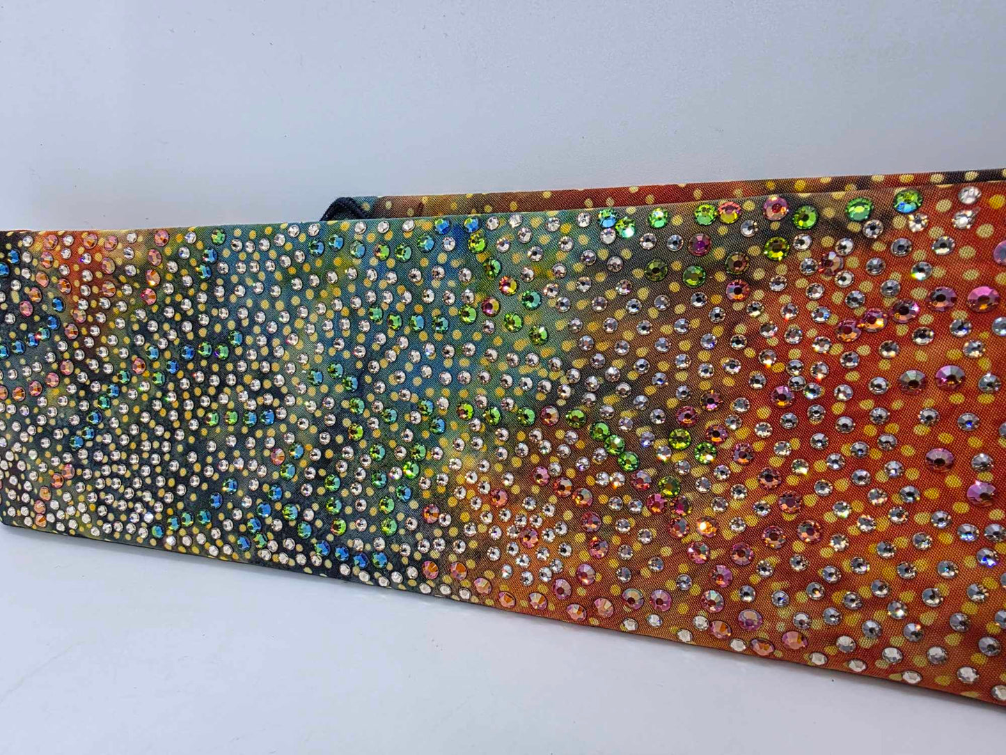 Super Duper LeeAnnette Green and Orange Batik Bandana with Lava, Vitrail and Honey Austrian Crystals (Sku40034)