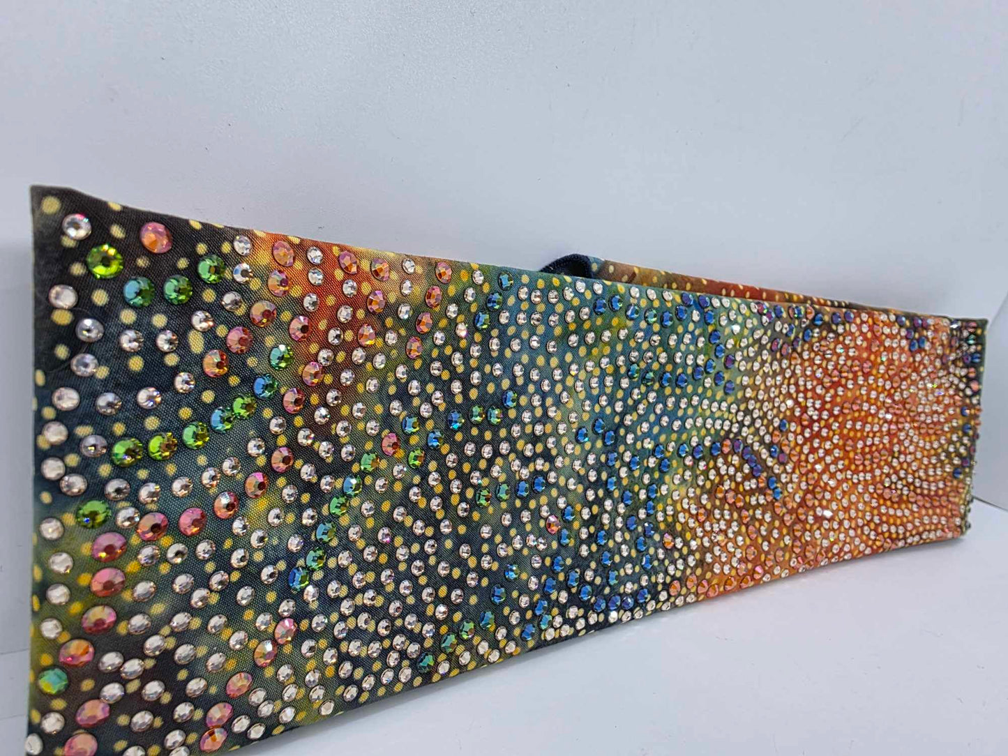 Super Duper LeeAnnette Green and Orange Batik Bandana with Lava, Vitrail and Honey Austrian Crystals (Sku40034)
