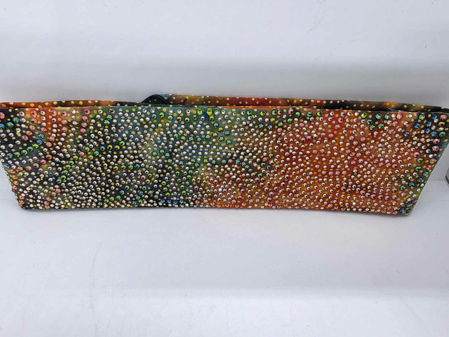 Super Duper LeeAnnette Green and Orange Batik Bandana with Lava, Vitrail and Honey Austrian Crystals (Sku40034)