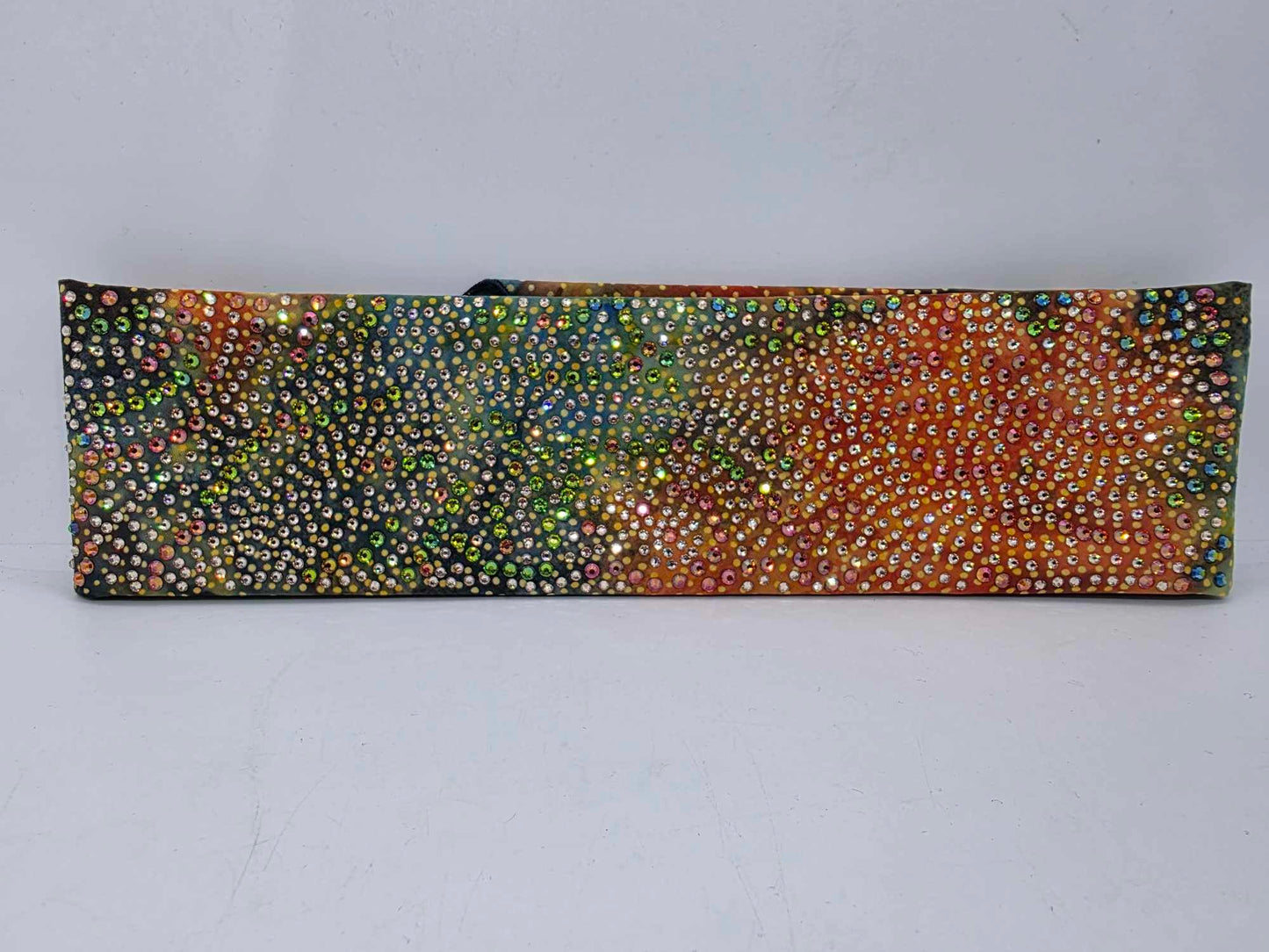 Super Duper LeeAnnette Green and Orange Batik Bandana with Lava, Vitrail and Honey Austrian Crystals (Sku40034)