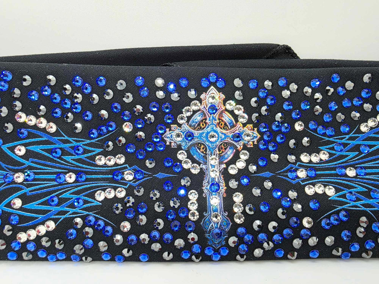 Super LeeAnnette Blue Cross Bandana with Blue, Black and Diamond Clear Austrian Crystals (sku40036)