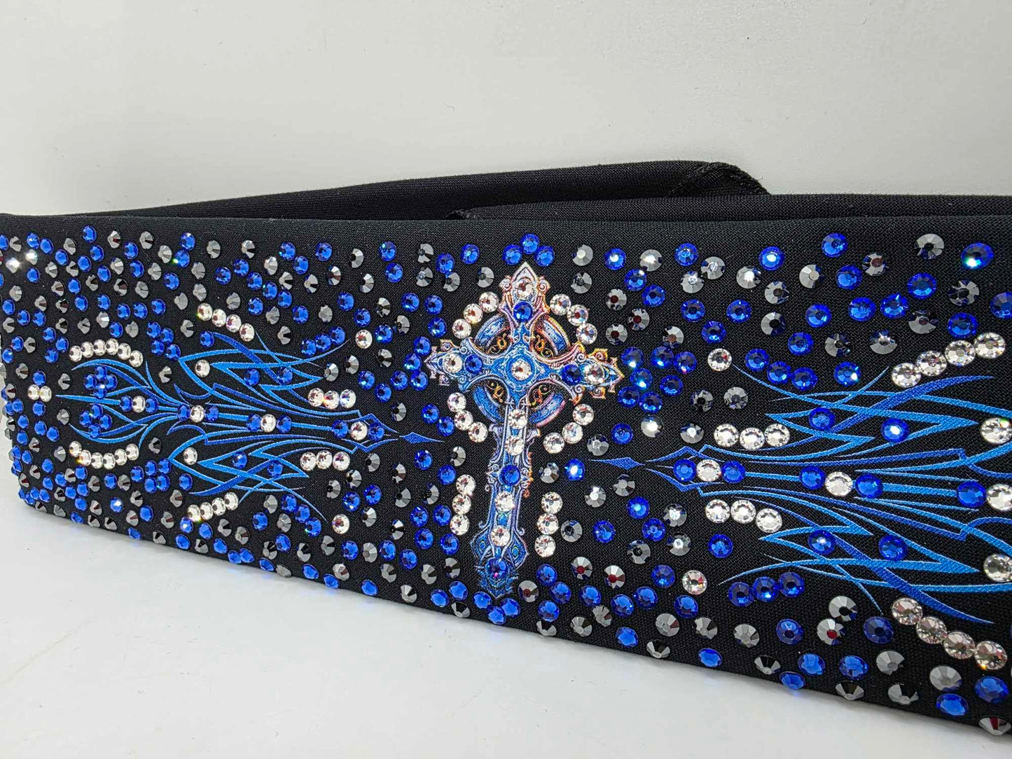 Super LeeAnnette Blue Cross Bandana with Blue, Black and Diamond Clear Austrian Crystals (sku40036)
