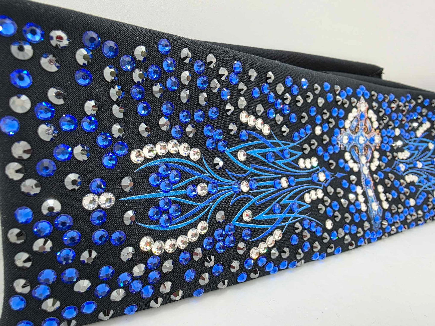 Super LeeAnnette Blue Cross Bandana with Blue, Black and Diamond Clear Austrian Crystals (sku40036)