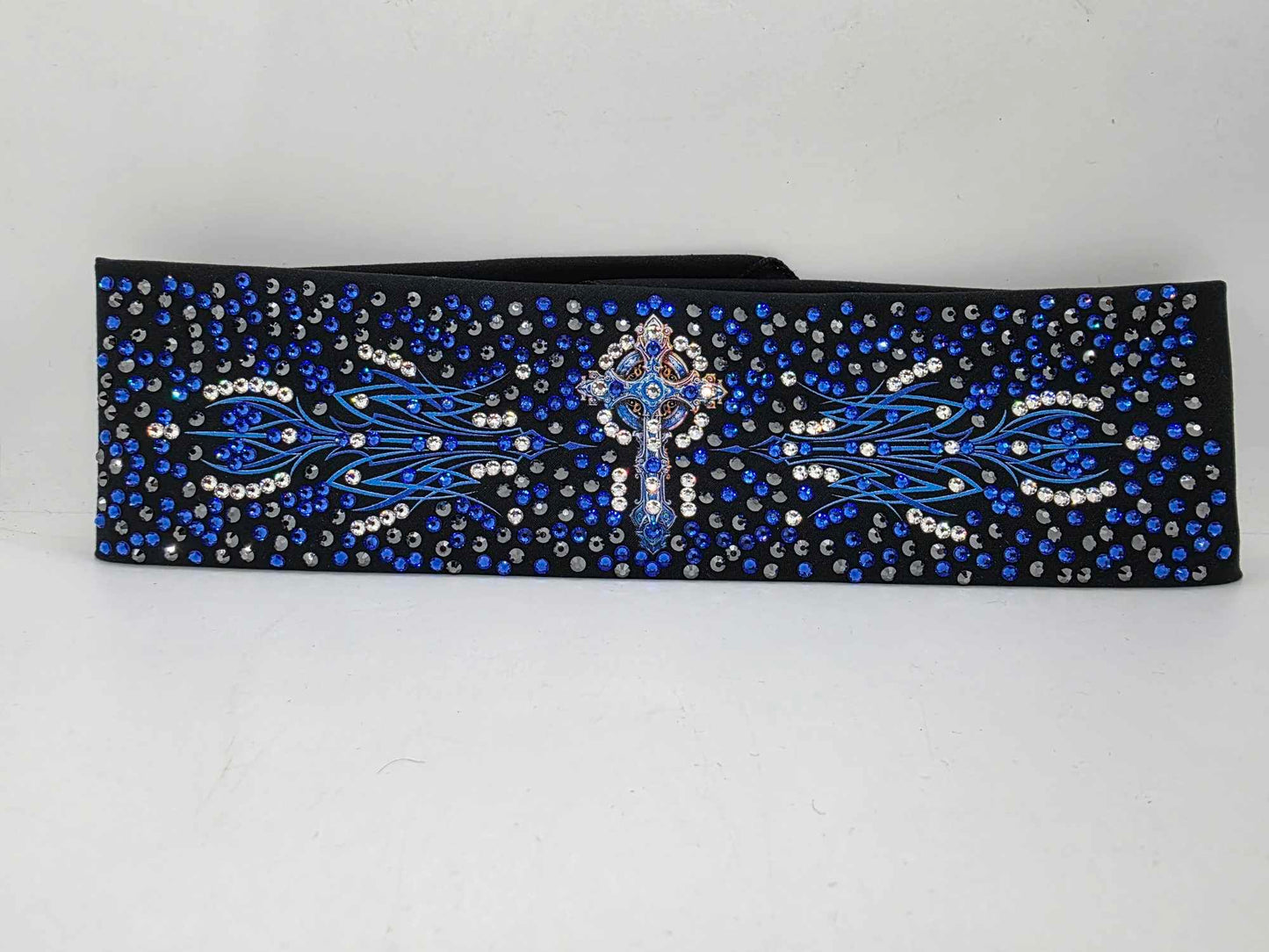 Super LeeAnnette Blue Cross Bandana with Blue, Black and Diamond Clear Austrian Crystals (sku40036)