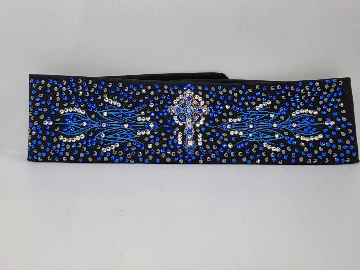 Super LeeAnnette Blue Cross Bandana with Blue, Black and Diamond Clear Austrian Crystals (sku40036)