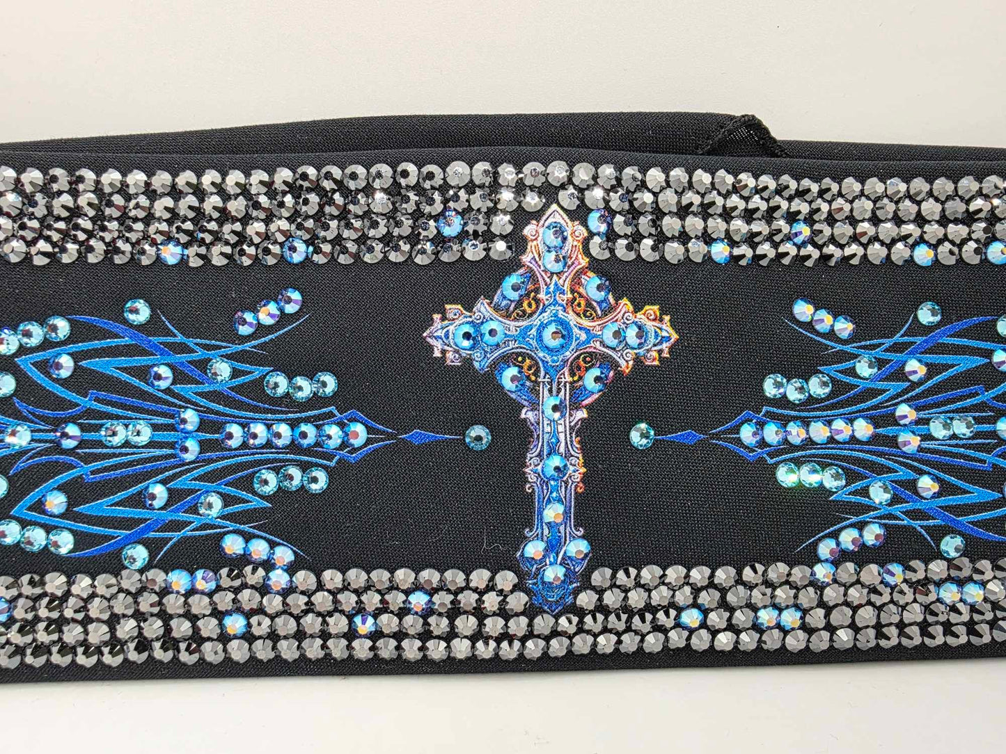 Super Duper Super LeeAnnette Blue Cross Bandana with Blue Shimmer, Black and Aqua Austrian Crystals (Sku40037)