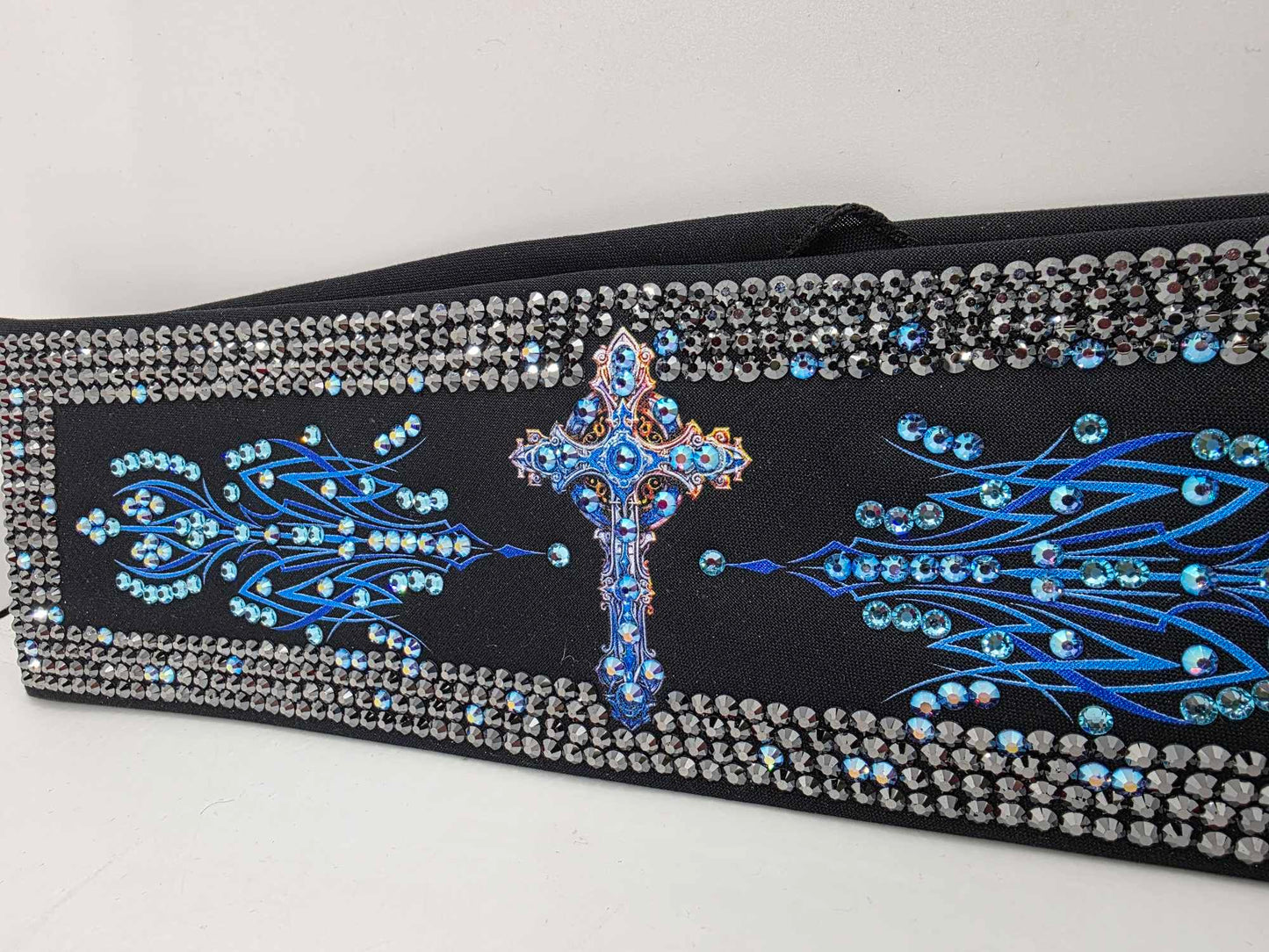 Super Duper Super LeeAnnette Blue Cross Bandana with Blue Shimmer, Black and Aqua Austrian Crystals (Sku40037)