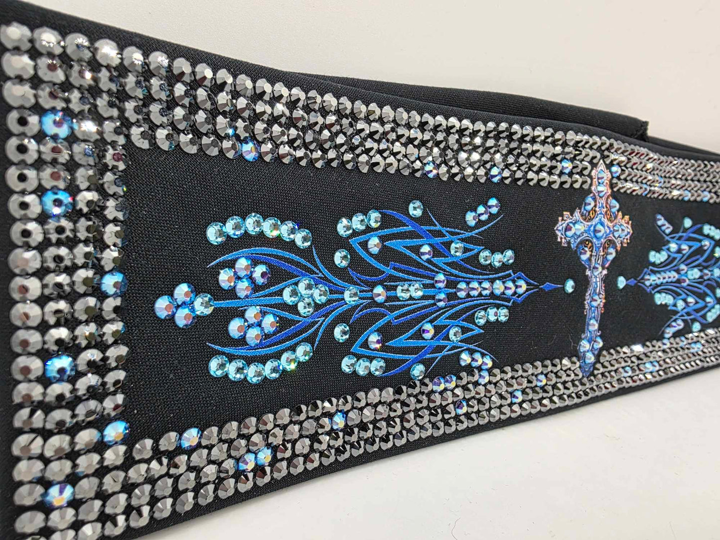 Super Duper Super LeeAnnette Blue Cross Bandana with Blue Shimmer, Black and Aqua Austrian Crystals (Sku40037)