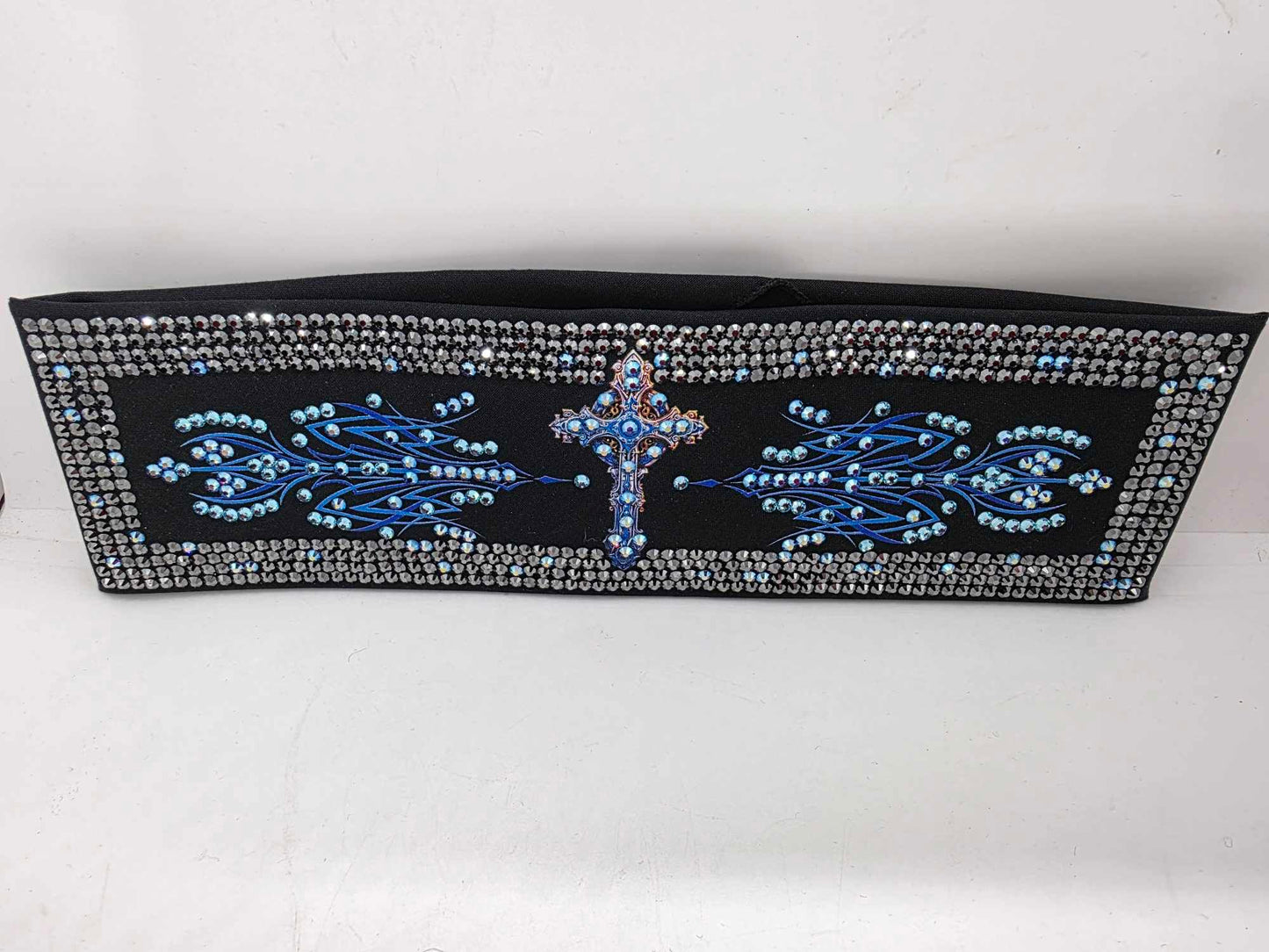 Super Duper Super LeeAnnette Blue Cross Bandana with Blue Shimmer, Black and Aqua Austrian Crystals (Sku40037)