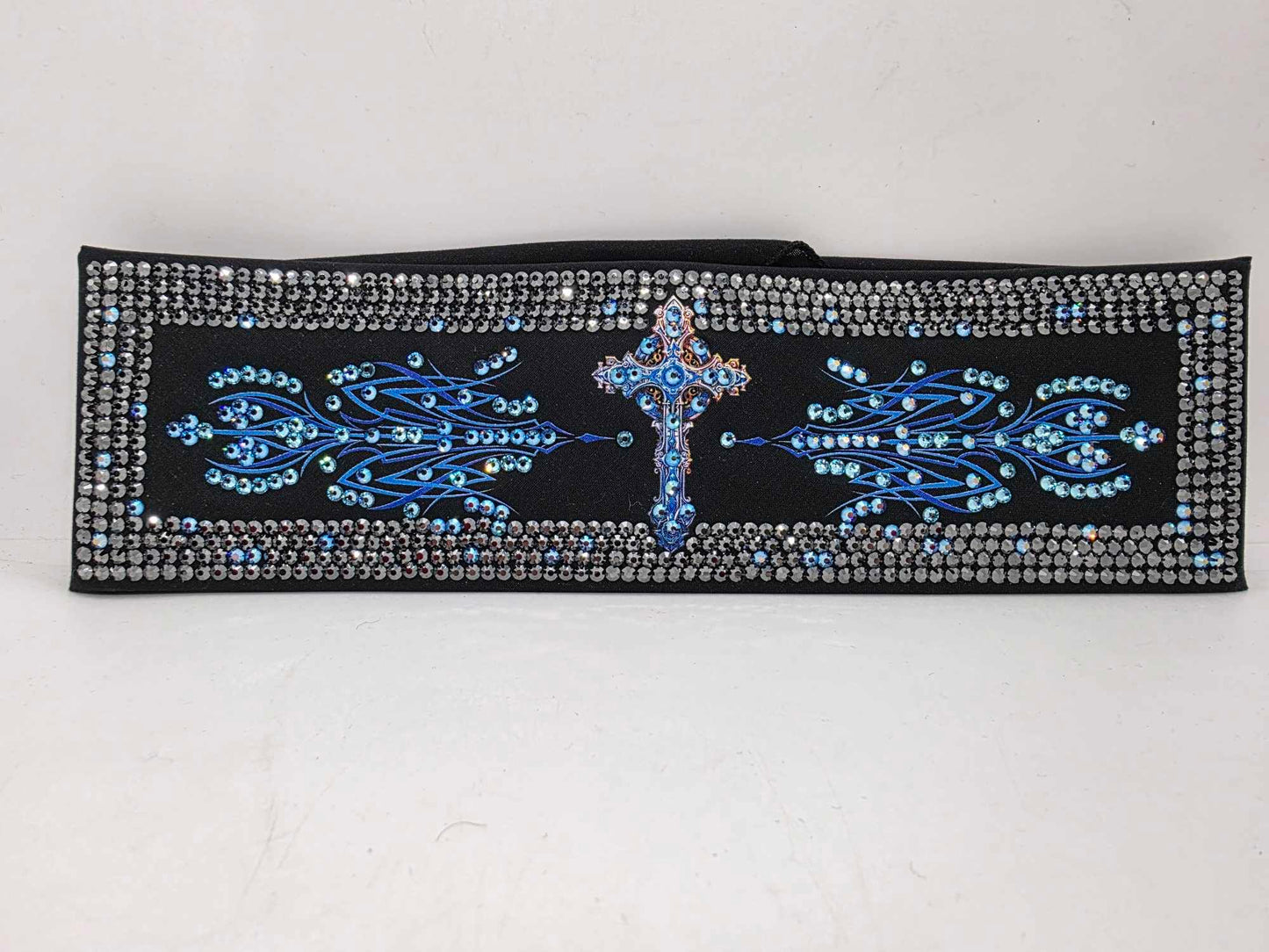 Super Duper Super LeeAnnette Blue Cross Bandana with Blue Shimmer, Black and Aqua Austrian Crystals (Sku40037)