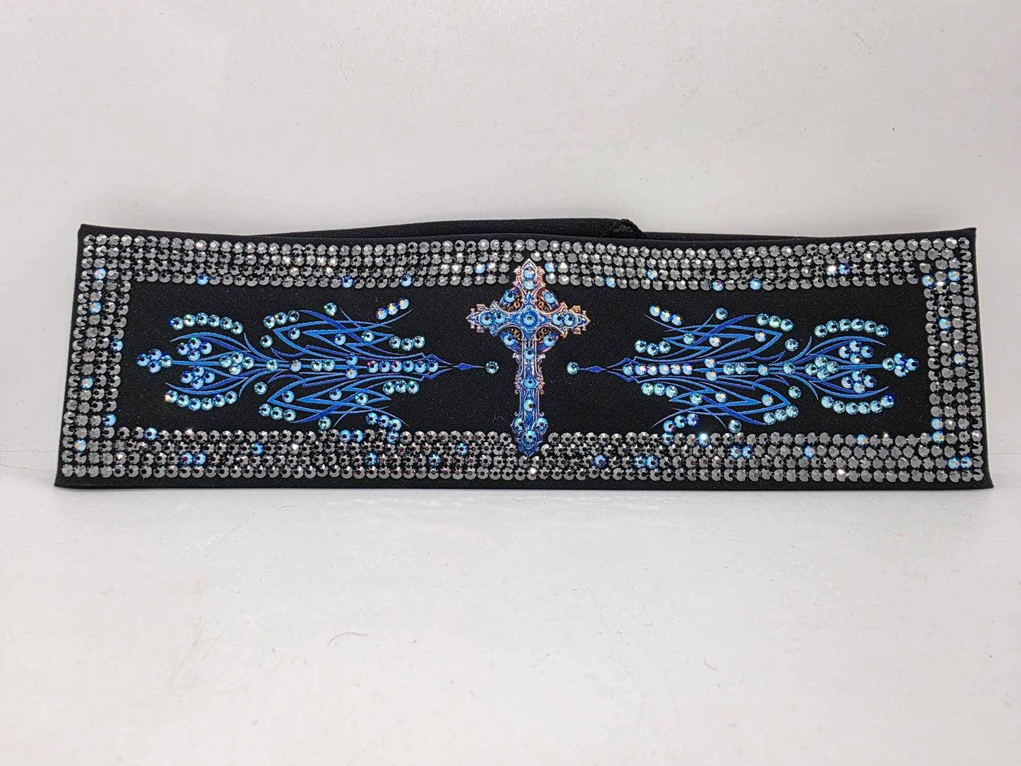 Super Duper Super LeeAnnette Blue Cross Bandana with Blue Shimmer, Black and Aqua Austrian Crystals (Sku40037)