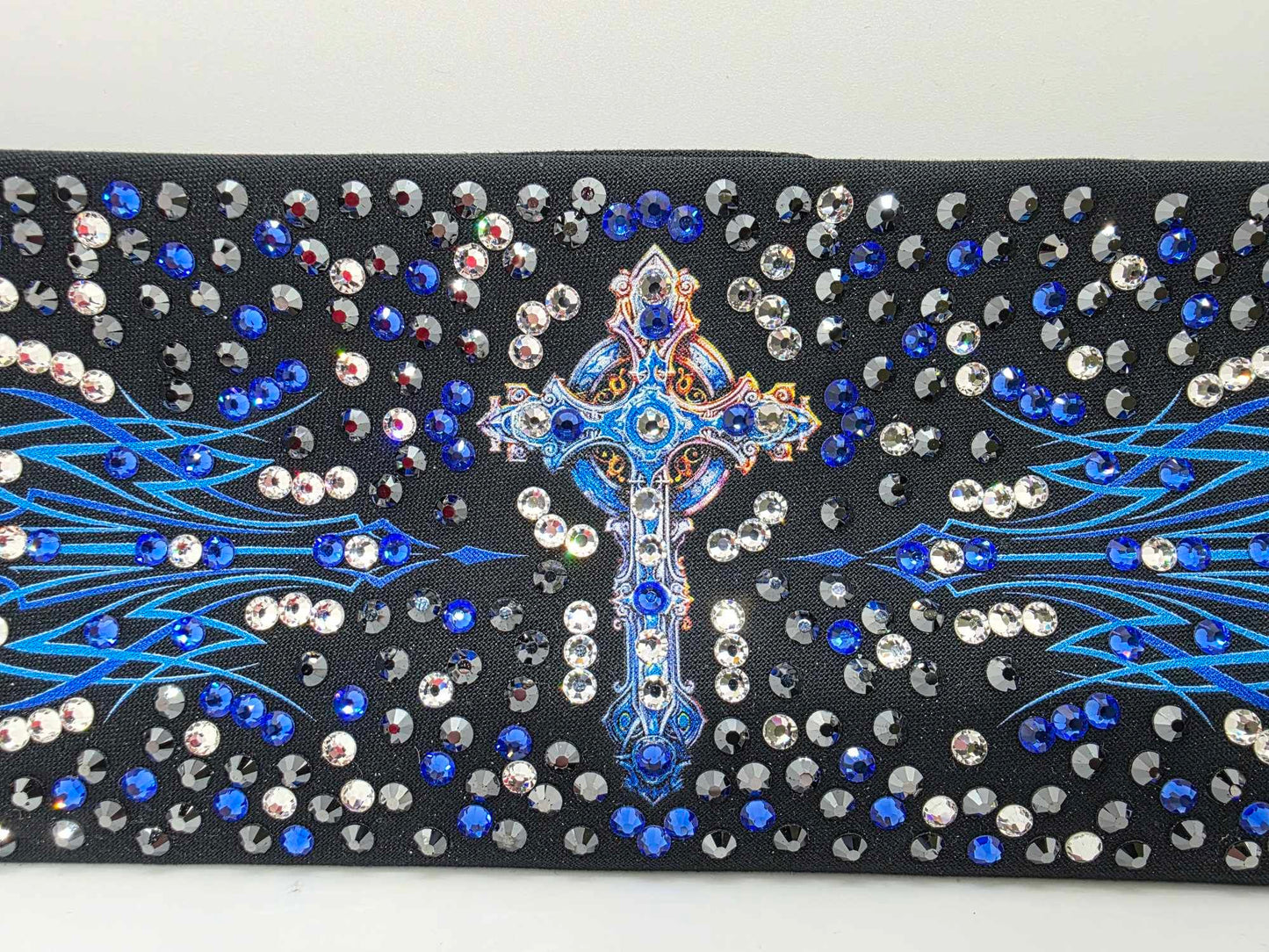 Super LeeAnnette Blue Cross Bandana with Blue, Black and Diamond Clear Austrian Crystals (sku40038)