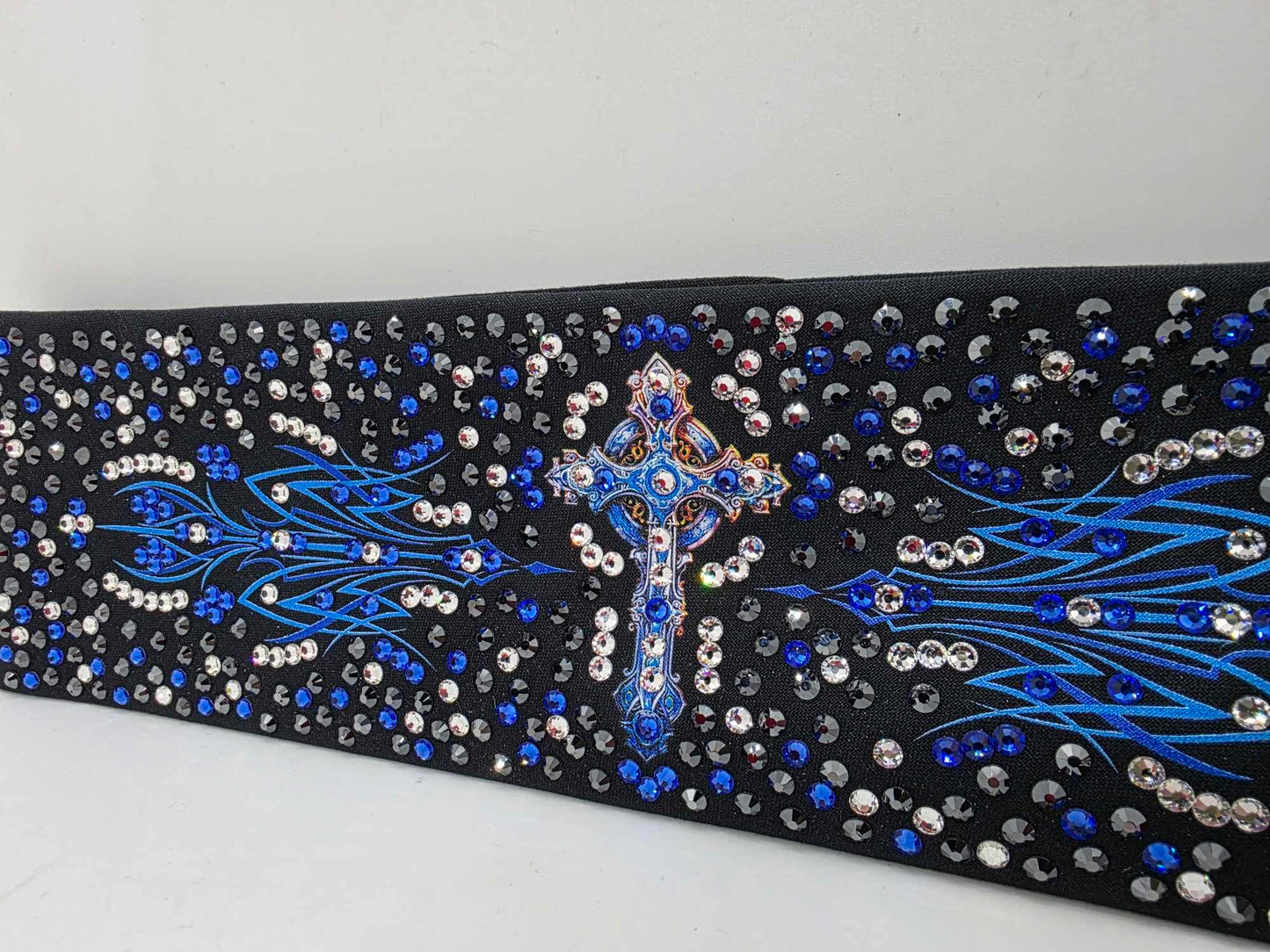 Super LeeAnnette Blue Cross Bandana with Blue, Black and Diamond Clear Austrian Crystals (sku40038)