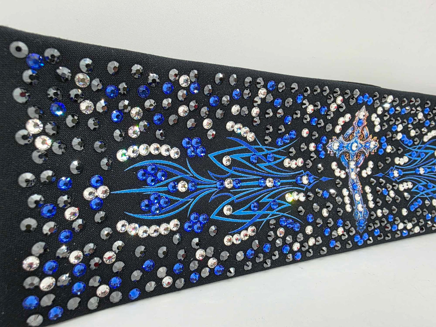 Super LeeAnnette Blue Cross Bandana with Blue, Black and Diamond Clear Austrian Crystals (sku40038)