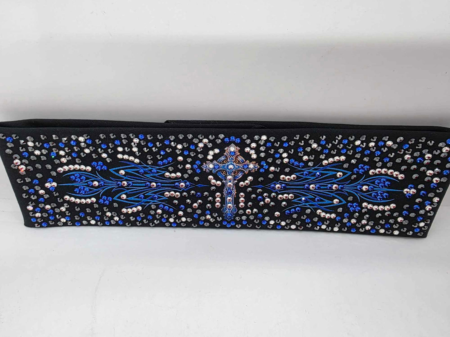 Super LeeAnnette Blue Cross Bandana with Blue, Black and Diamond Clear Austrian Crystals (sku40038)