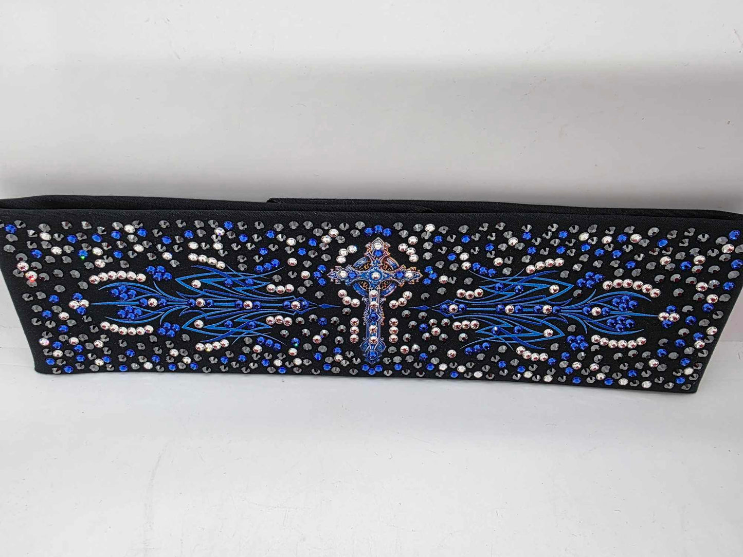 Super LeeAnnette Blue Cross Bandana with Blue, Black and Diamond Clear Austrian Crystals (sku40038)