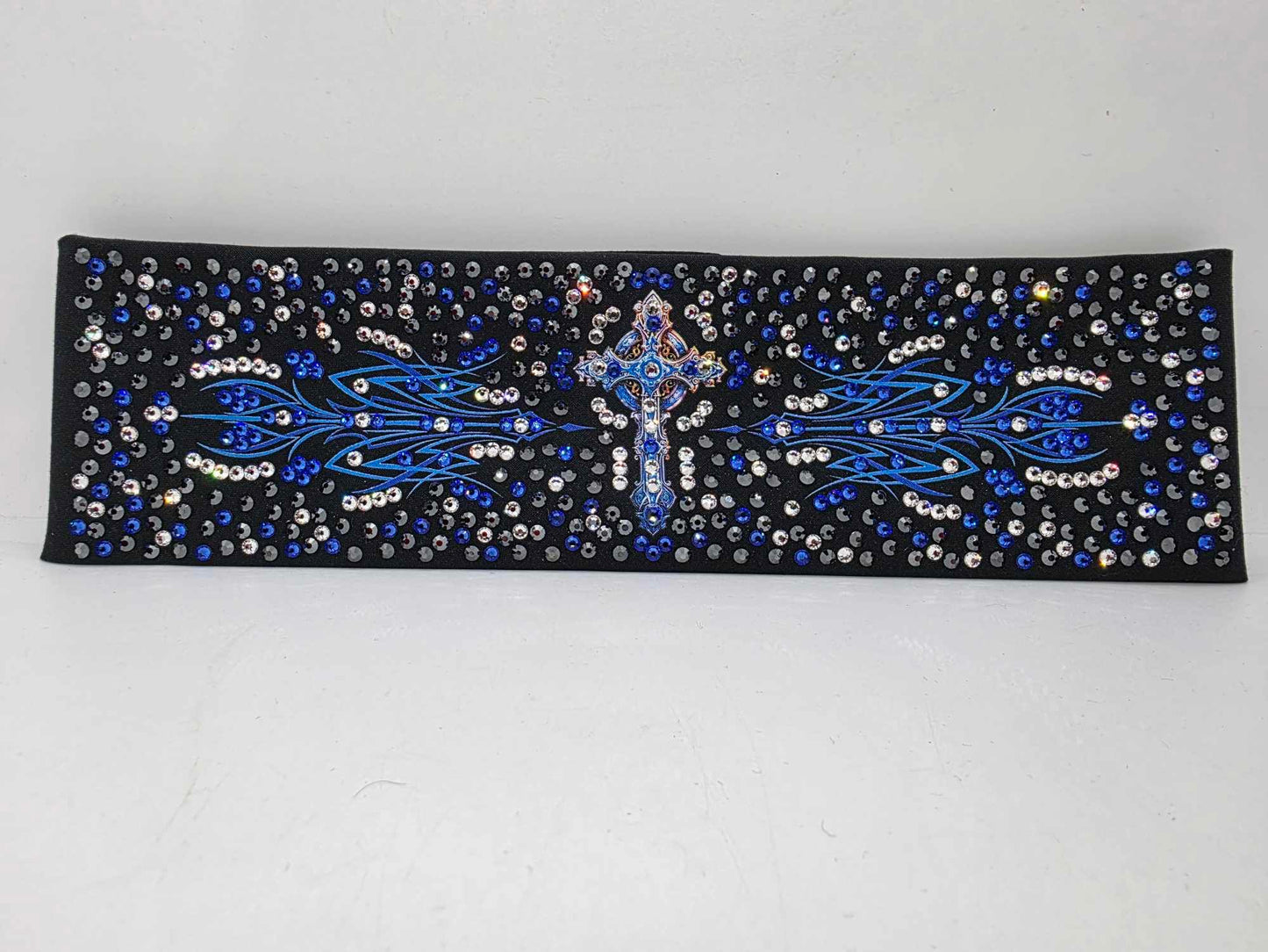 Super LeeAnnette Blue Cross Bandana with Blue, Black and Diamond Clear Austrian Crystals (sku40038)