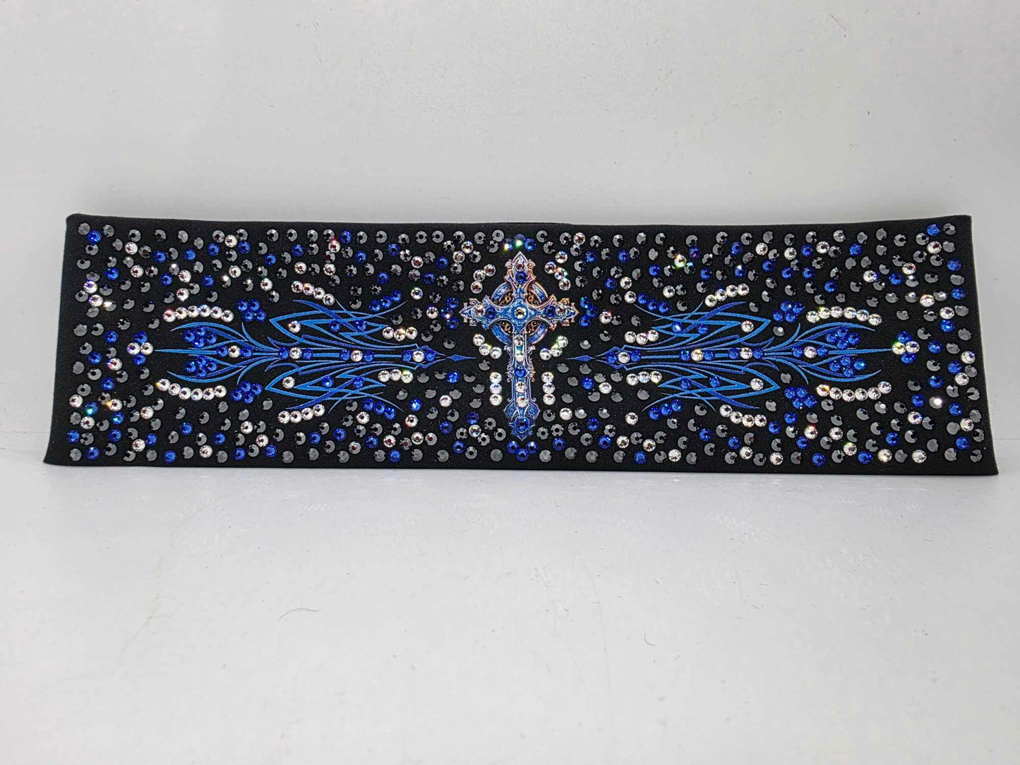 Super LeeAnnette Blue Cross Bandana with Blue, Black and Diamond Clear Austrian Crystals (sku40038)