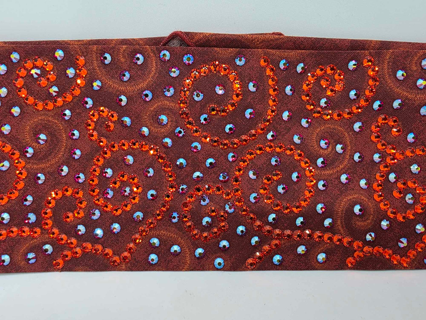 Super LeeAnnette Rust Scroll Bandana with Hyacinth and Red Shimmer Austrian Crystals (sku40040)