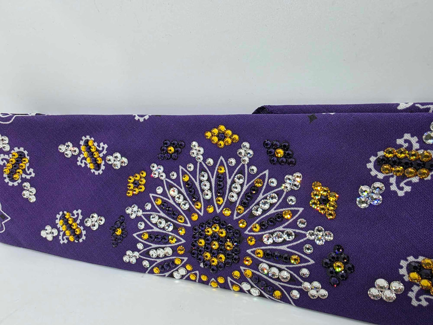 LeeAnnette Purple Paisley Bandana with Dark Purple, Yellow and Diamond Clear Austrian Crystals (sku40045)