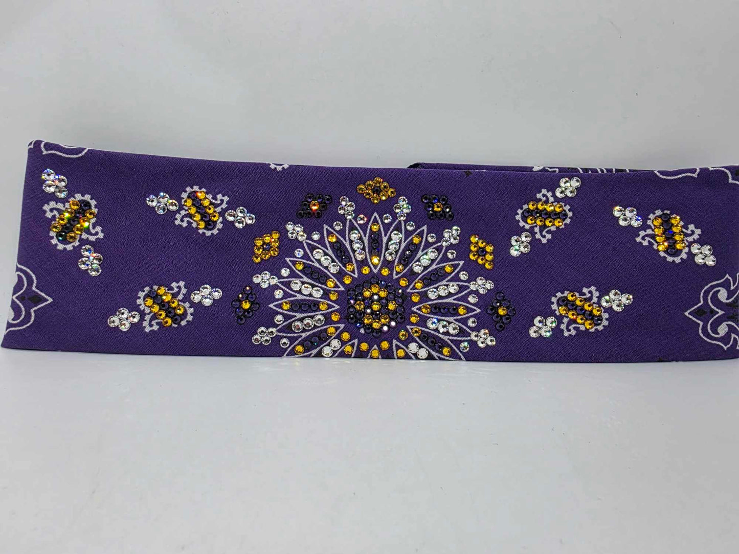LeeAnnette Purple Paisley Bandana with Dark Purple, Yellow and Diamond Clear Austrian Crystals (sku40045)