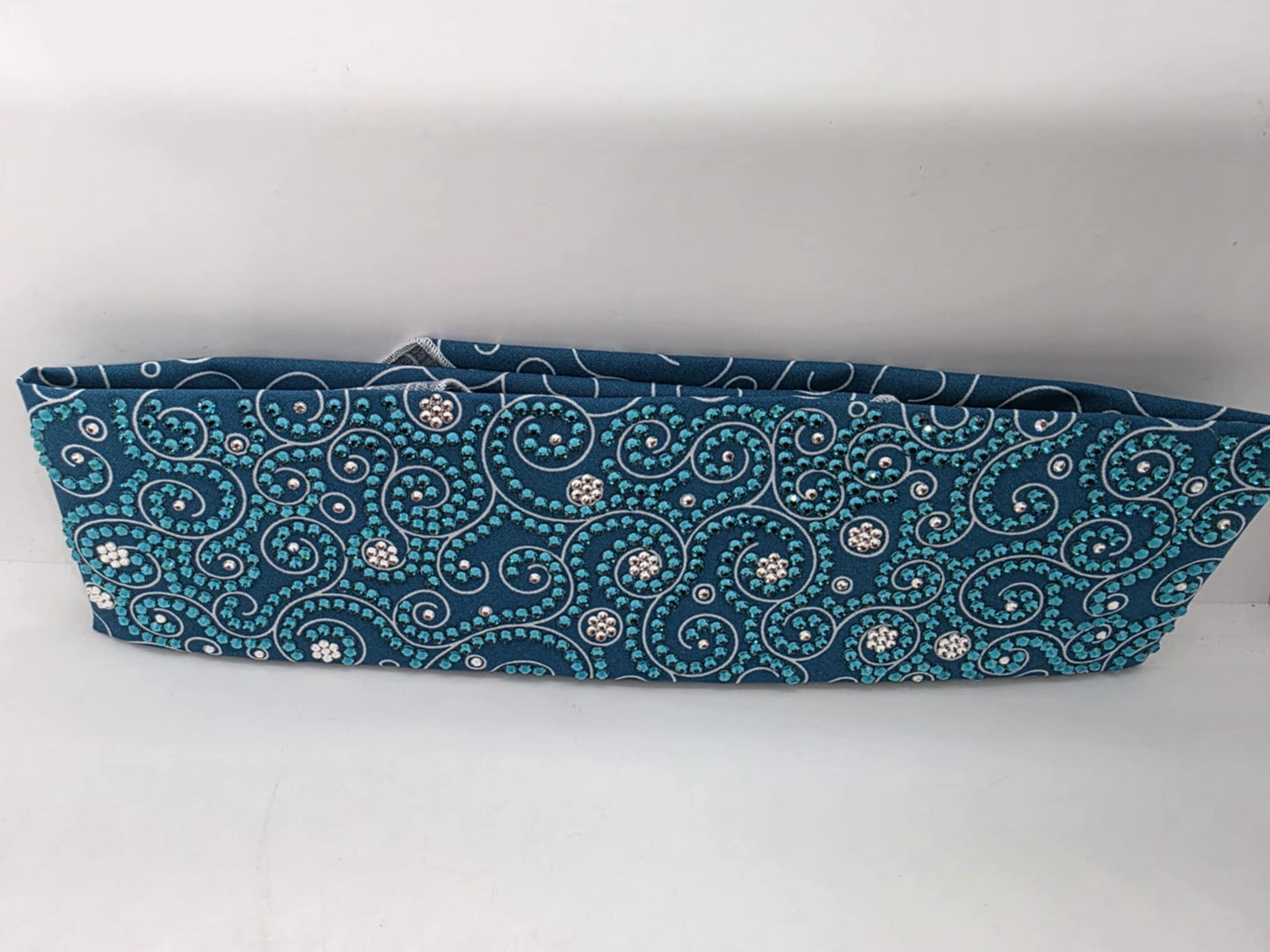 Super Duper LeeAnnette Dark Teal Scrolls Bandana with Bright Blue and Diamond Clear Austrian Crystals (sku40050)