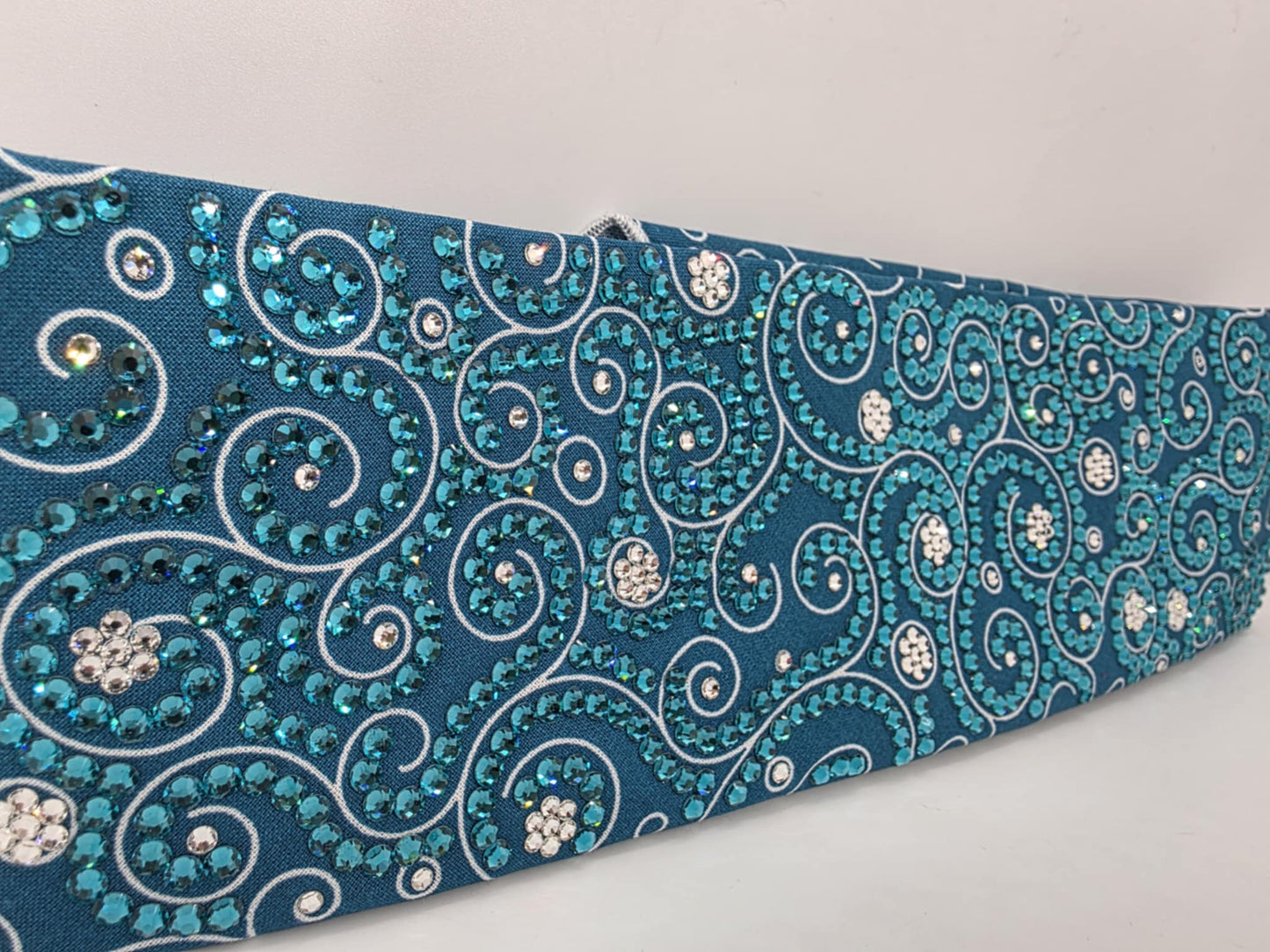 Super Duper LeeAnnette Dark Teal Scrolls Bandana with Bright Blue and Diamond Clear Austrian Crystals (sku40050)