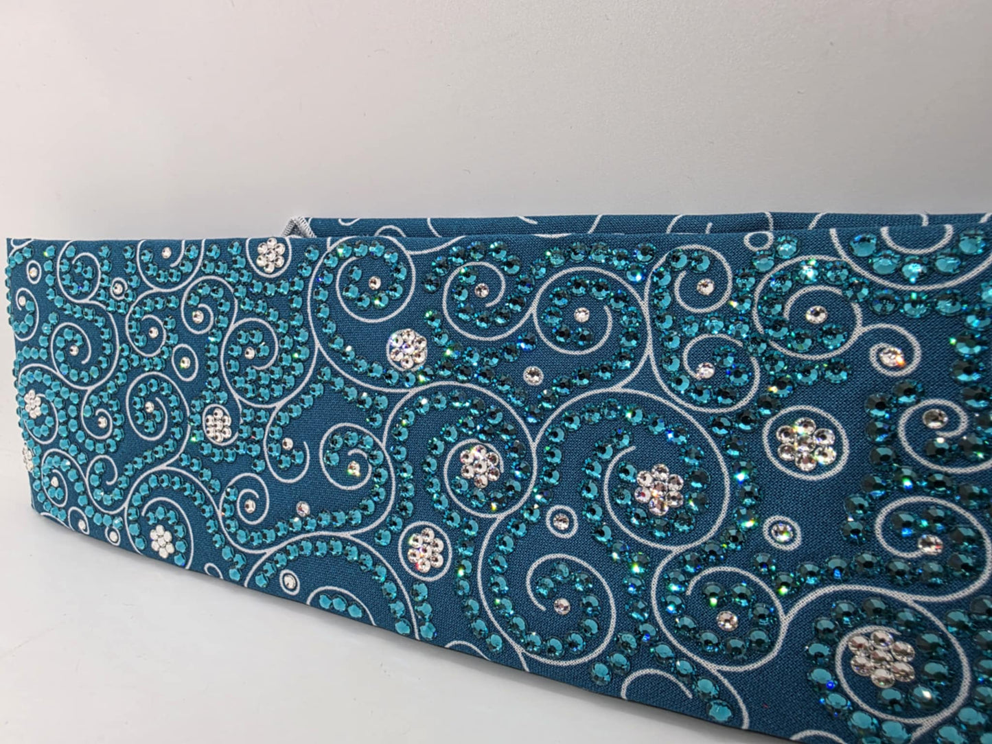 Super Duper LeeAnnette Dark Teal Scrolls Bandana with Bright Blue and Diamond Clear Austrian Crystals (sku40050)