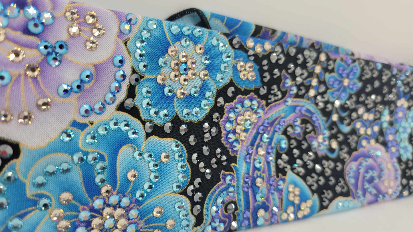 Super LeeAnnette Purple and Blue Flowers with Black, Blue Shimmer, Aqua and Gold Austrian Crystals (Sku4052)